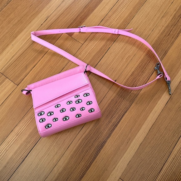 Anastasio Micro Crossbody Handbag Bubblegum Pink Leather - Eyes Embroidery - Picture 5 of 11